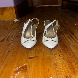 Karen Scott White Slingback Heels with Gold Accents